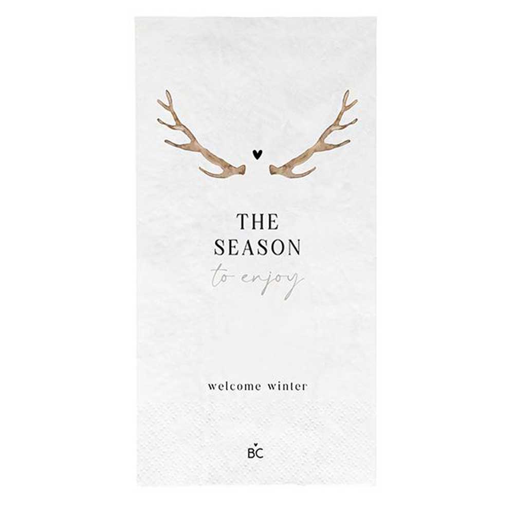 Bastion Collections - Papierservietten Season to Enjoy 16 Stück mit Hirschgeweih und der Aufschrift „The Season to Cosy“.