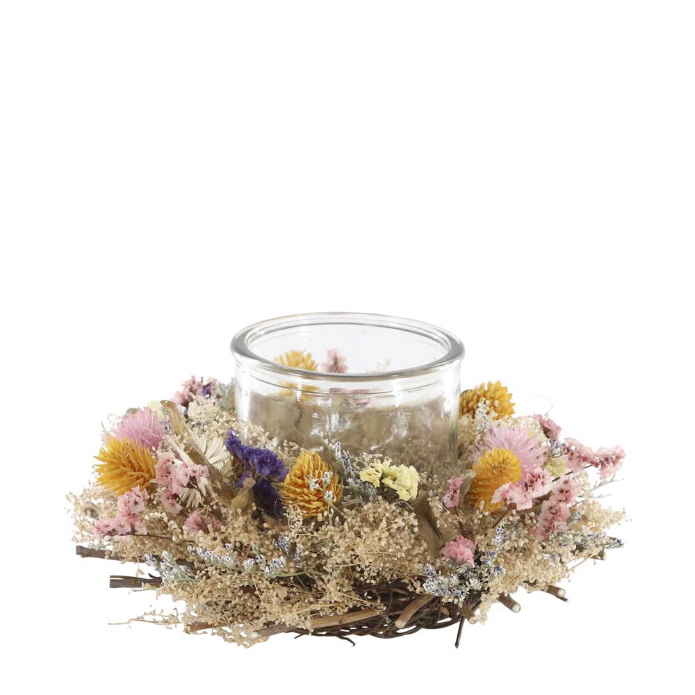 Chic Antique Windlicht mit Blumenkranz – Boho-Deko – Alsaba