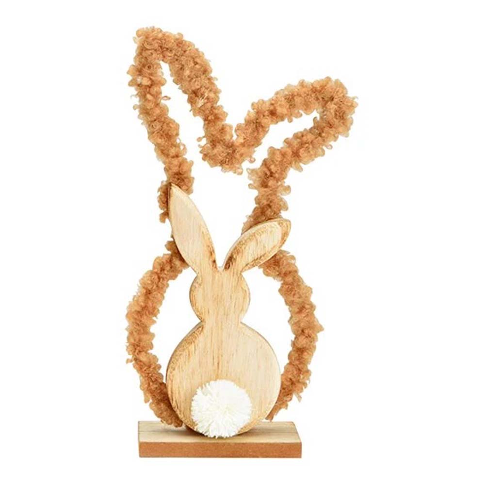 A G. Wurm - Aufsteller Hase aus Holz mit Teddy mit flauschigem Seil.