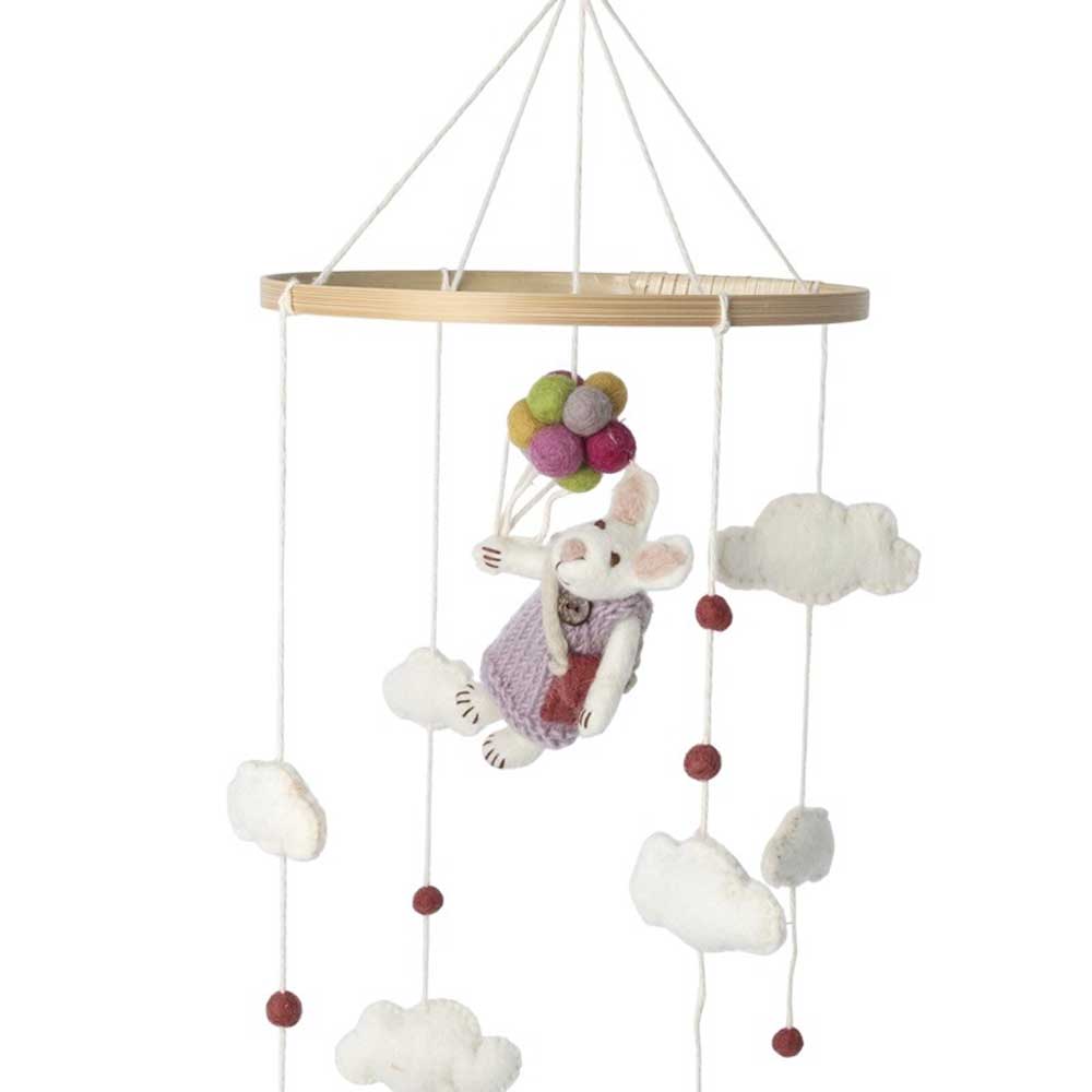 Gry & Sif - Baby Mobile Hase Mädchen mit Luftballons