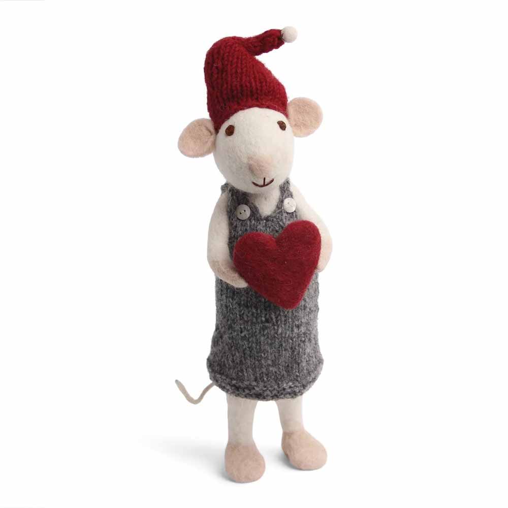 Gry & Sif - Maus Filz Mädchen groß mit rotem Herz