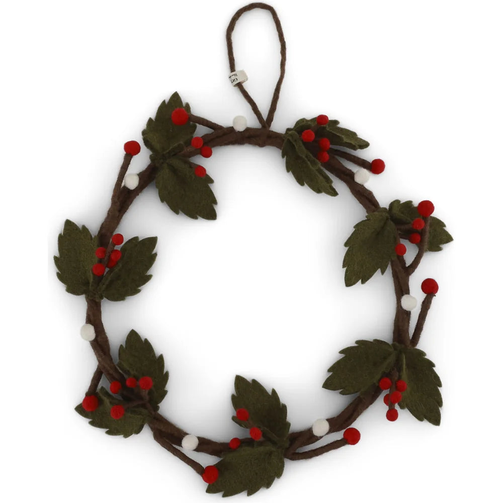 weihnachtsdeko stechpalme Holly‑Kranz aus Filz Ø25 cm – Gry & Sif – Alsaba