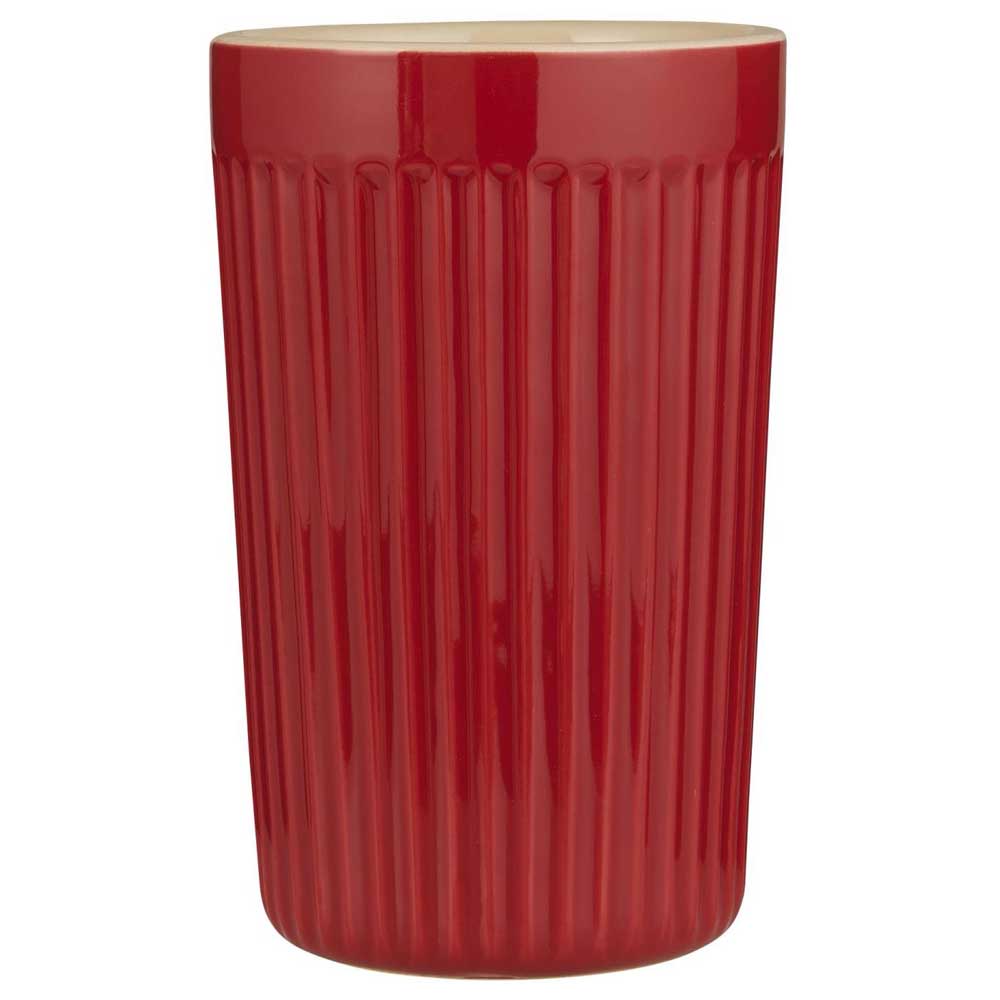 Eine rote Ib Laursen - Cafe Latte Becher mit Rillen Mynte Keramikvase mit vertikalen Rillen.