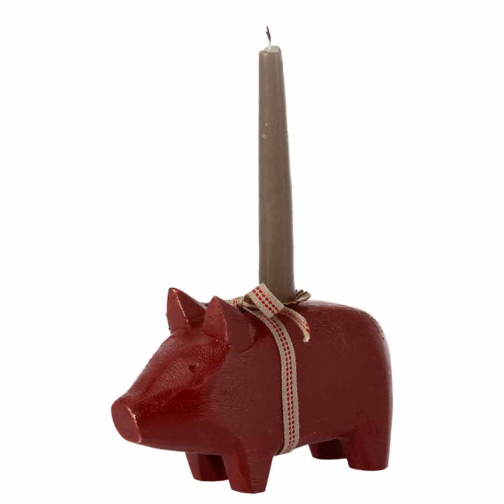 Maileg - Schwein Kerzenhalter aus Holz Small rot 2023