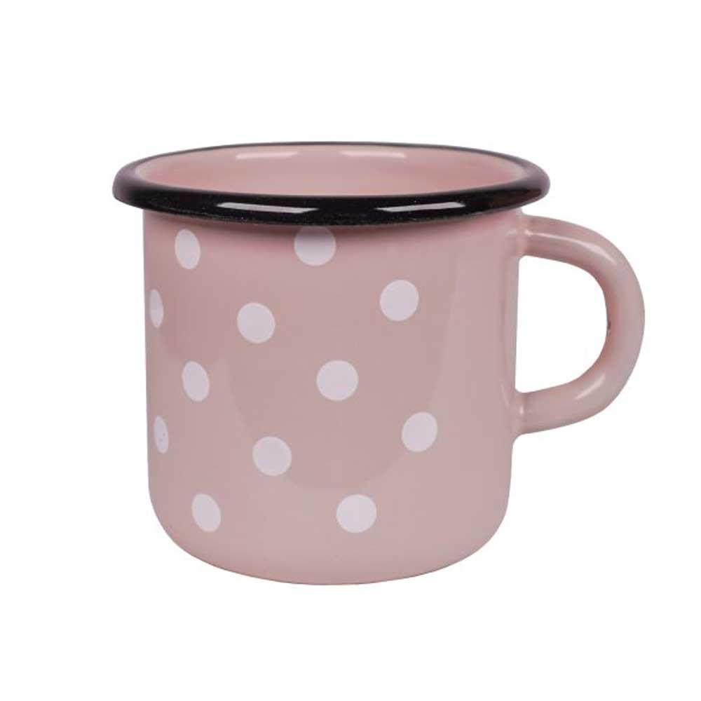 Isabelle Rose Emaille Kaffeebecher rosa mit Punkten – Alsaba