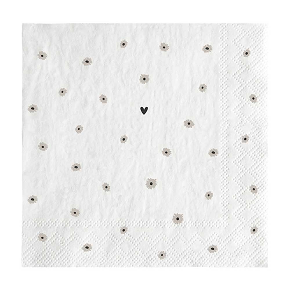 Eine weiße Bastion Collections - Papierservietten Some Bunny Loves You 20 Stück mit schwarzen Punkten darauf.