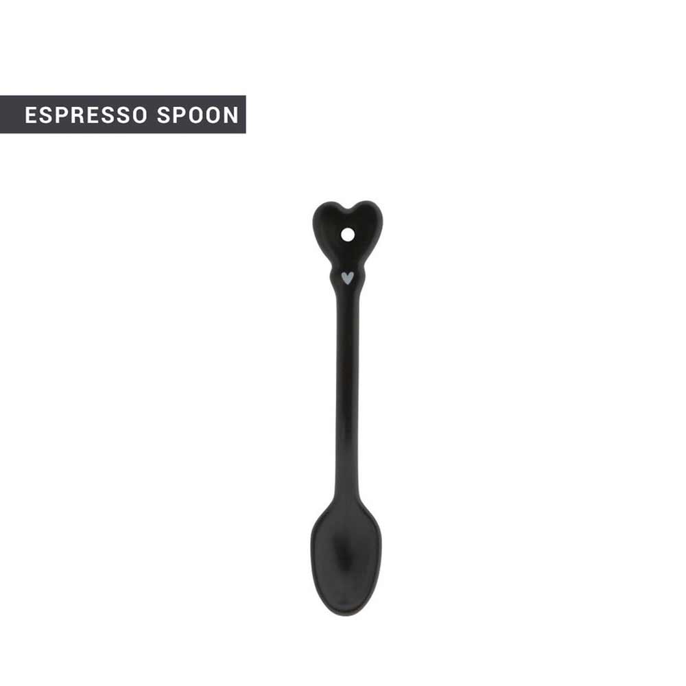 A Bastion Collections – Löffel für Espresso Schwarz mit dem Wort Espresso darauf.