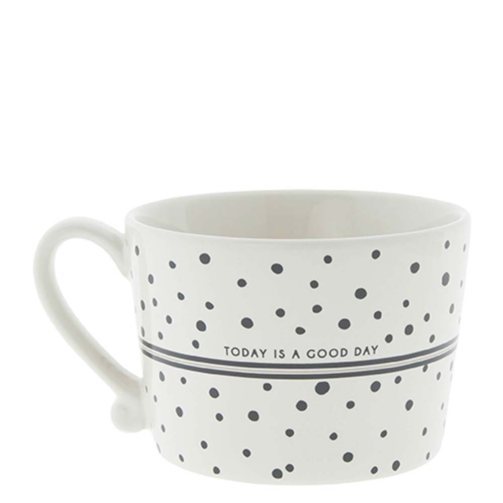 Eine Bastion Collections – Tasse Smile Black Dots Tasse mit der Aufschrift „Heute ist ein guter Tag“.