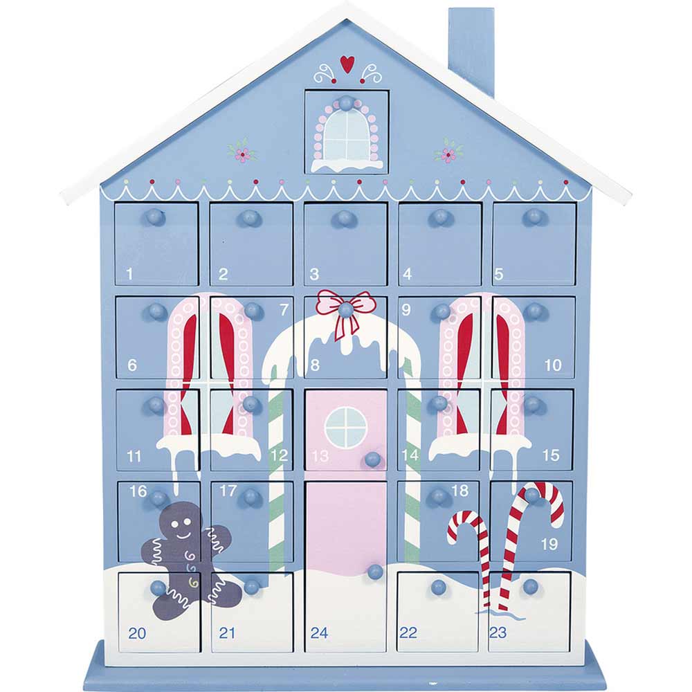 GreenGate - Laura Weihnachtskalender Haus aus Holz dusty blue