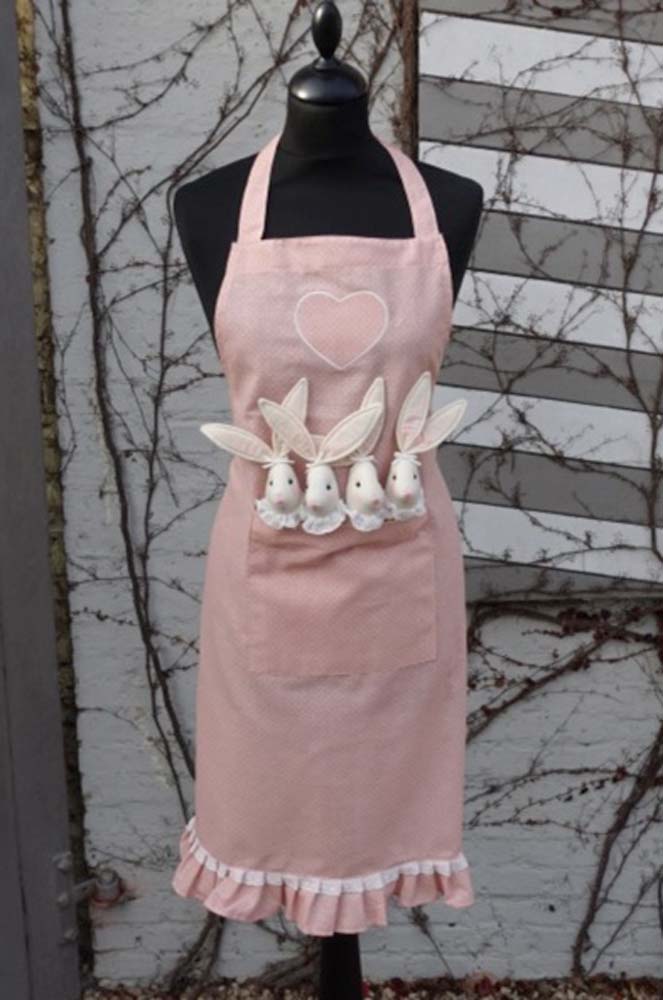 La Galleria - Küchenschürze mit Hasen in Tasche pale pink dot