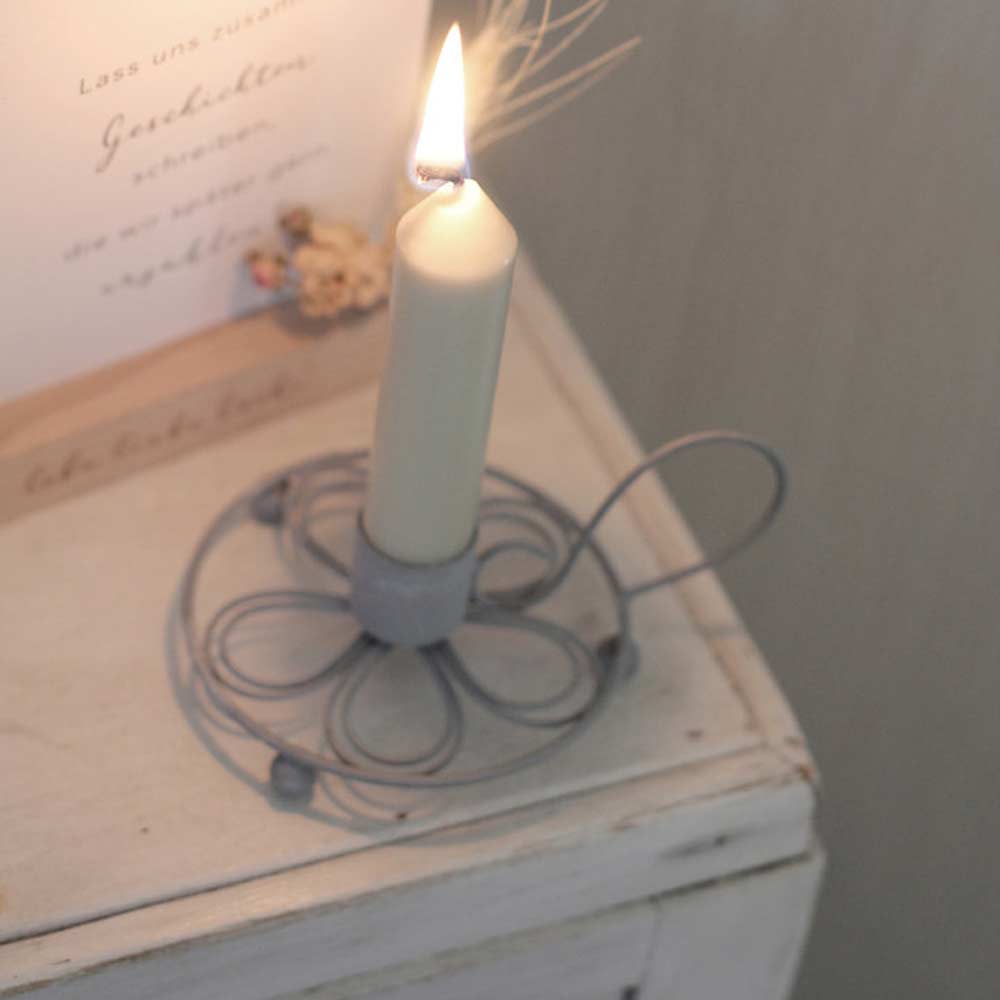 VL Home - Kerzenhalter für Stabkerzen Blumenform mit Griff zink