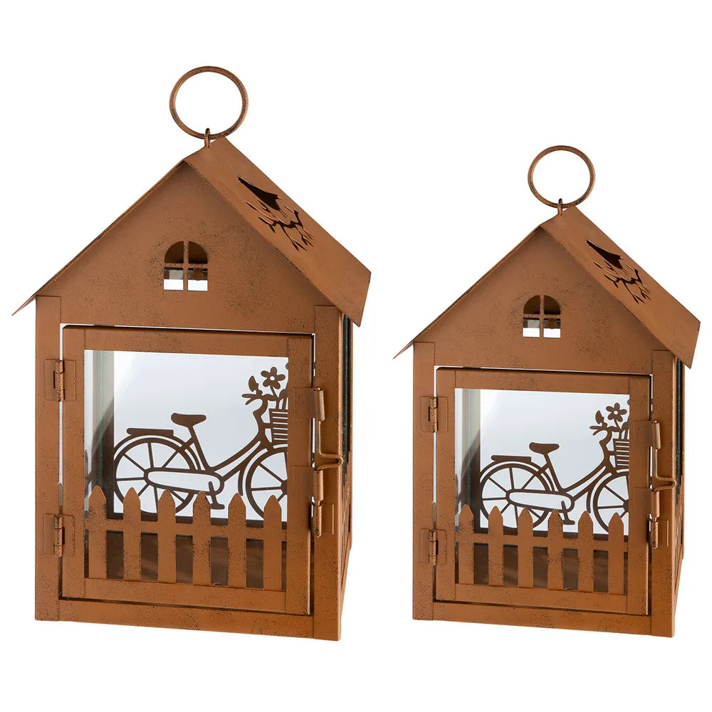2er Set Laterne Haus - Vintage für Garten