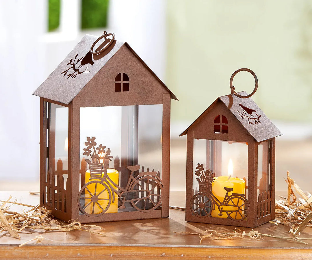 2er Set Laterne Haus - Vintage für Garten