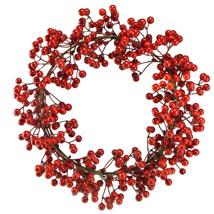 Der Alsaba Home Beerenkranz winterlicher Dekokranz ist ein kreisförmiger Kranz aus ineinander verschlungenen Zweigen und geschmückt mit Büscheln von leuchtend roten Beeren.