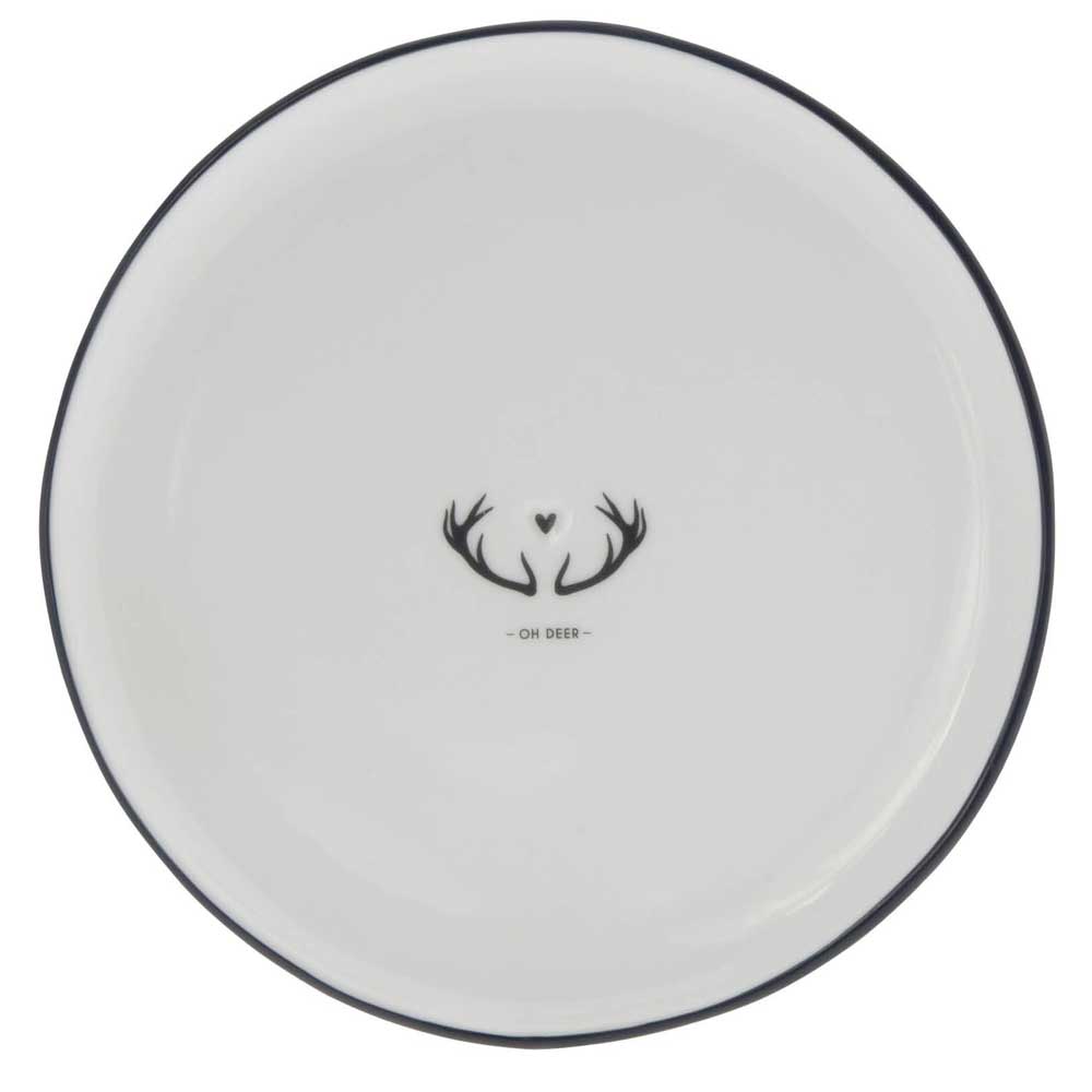 Ein weißer Teller mit dem Bastion Collections – Dessertteller Geweih oh Deer darauf.