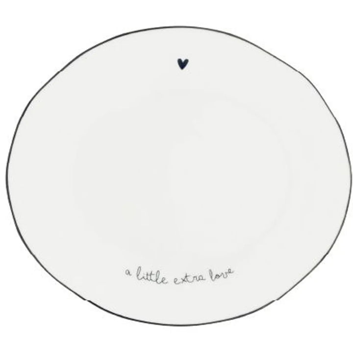 Bastion Collections – Ovaler Teller Klein Weiß – mit Herz in Schwarz