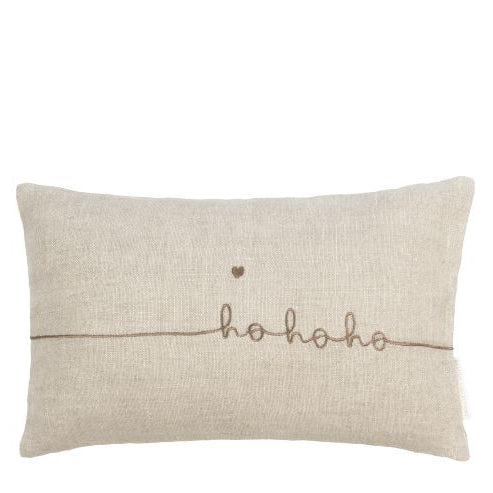 Bastion Collections – Kissen 30×50 cm – Natur / „Ho Ho Ho“ – 100 % Leinen