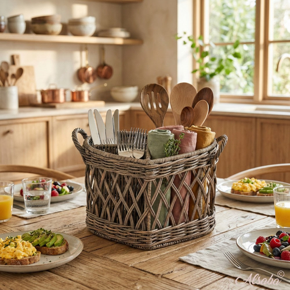 Utensilienhalter Herz - Rattan Korb