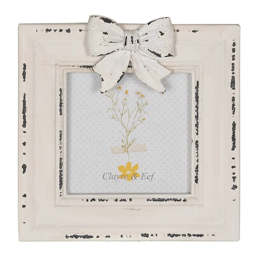 Clayre &amp; Eef - Weißer MDF-Fotorahmen 10x10 cm mit Schleife