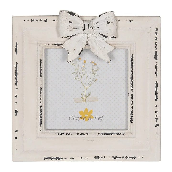 Clayre &amp; Eef - Weißer MDF-Fotorahmen 10x10 cm mit Schleife