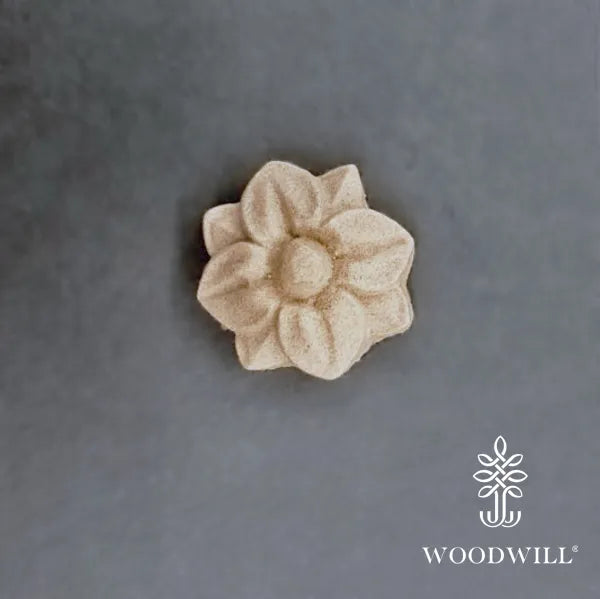 JDL Vintage Paint - Holzgeschnitzte dekorative Blumenrosette 3,8 cm