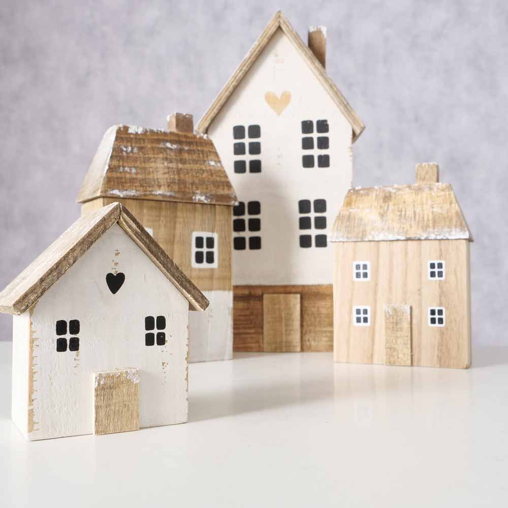 Boltze - Dekoaufsteller Häuser Holz 4er-Set – Alsaba
