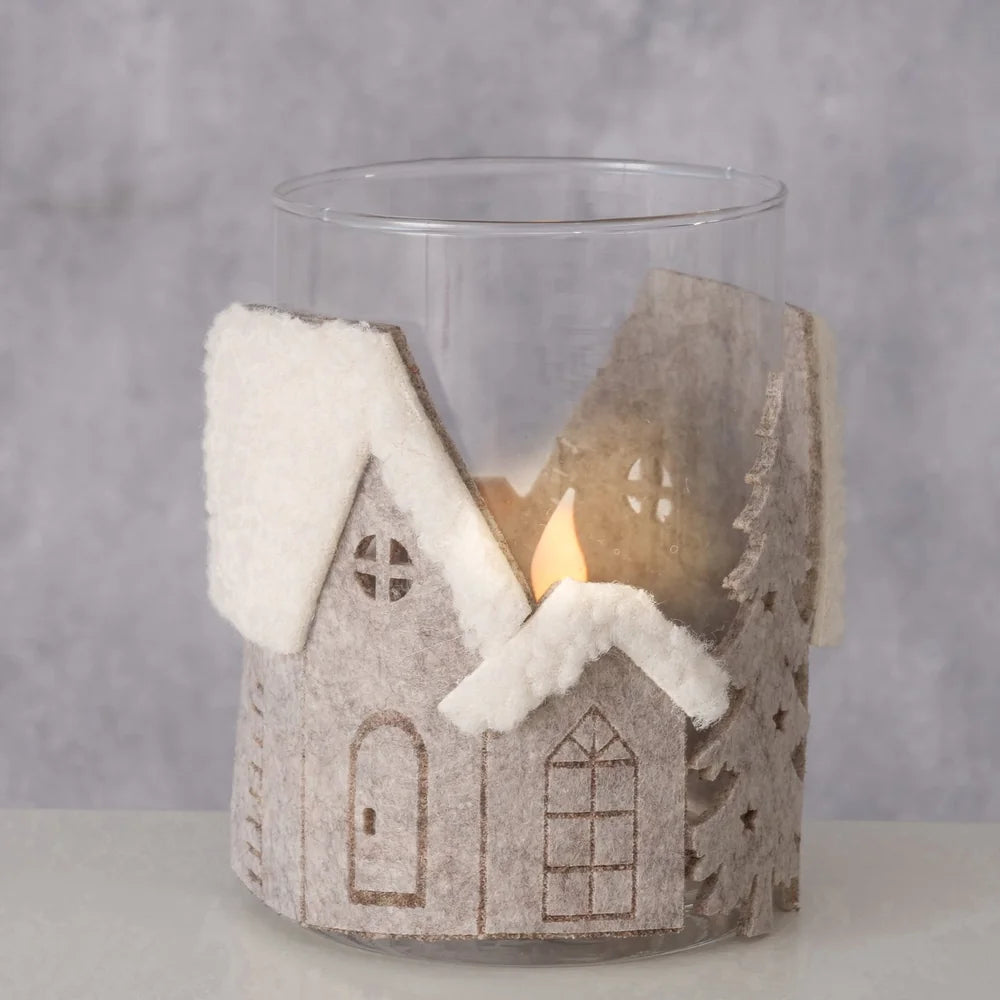 Boltze - Windlicht mit Hauslandschaft aus Filz