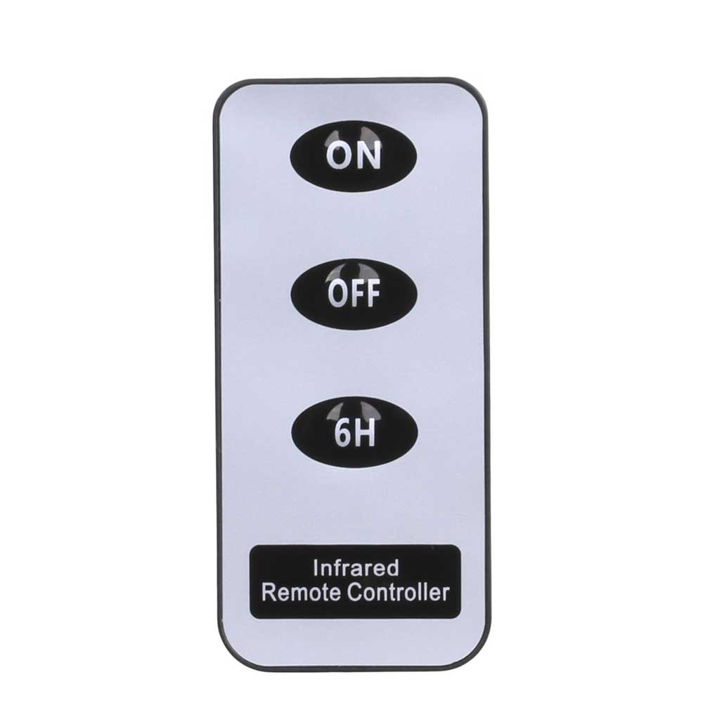Eine weiße Chic Antique - Fernbedienung für LED Kerze inkl. Batterie mit drei schwarzen Knöpfen mit der Aufschrift „ON“, „OFF“ und „6H“.