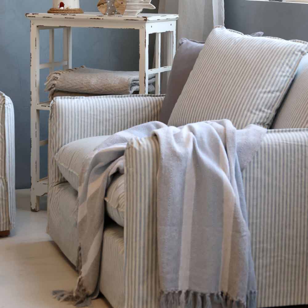 Plaid Kuscheldecke Grau-Blau mit Fransen – Chic Antique – Alsaba