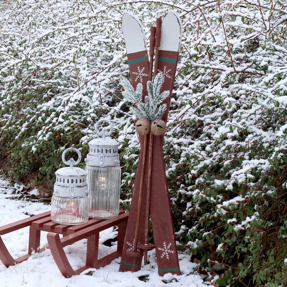 Chic Antique - Vintage Ski mit Stöcken für Deko antique cherry
