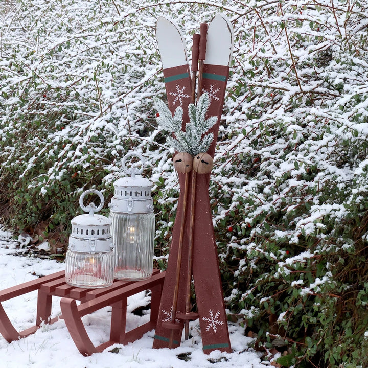 Chic Antique - Vintage Ski mit Stöcken für Deko antique cherry