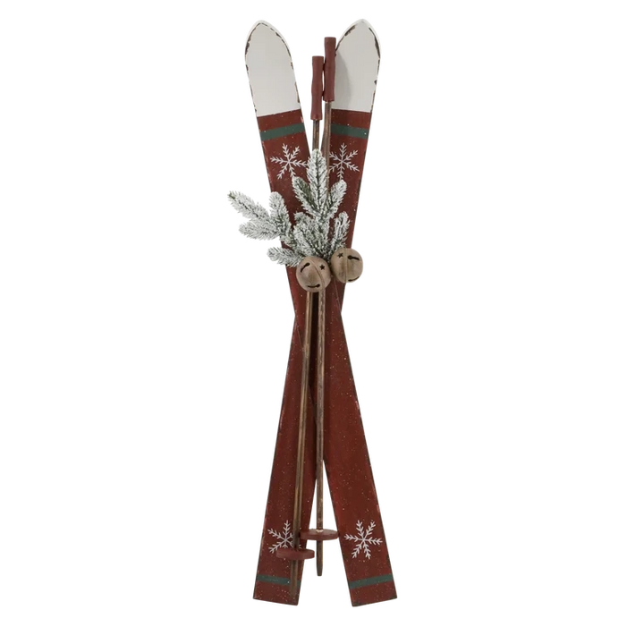 Chic Antique - Vintage Ski mit Stöcken für Deko antique cherry