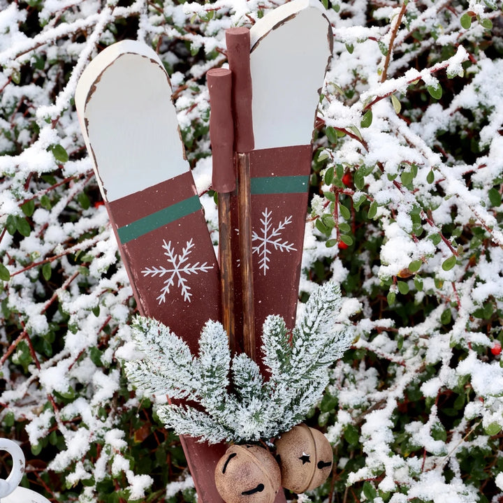 Chic Antique - Vintage Ski mit Stöcken für Deko antique cherry