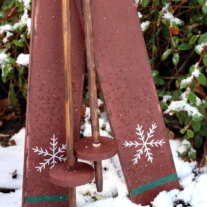 Chic Antique - Vintage Ski mit Stöcken für Deko antique cherry