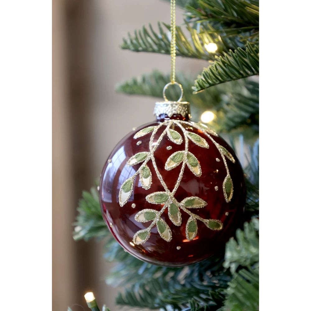 Chic Antique - Weihnachtskugel mit Blätter cherry