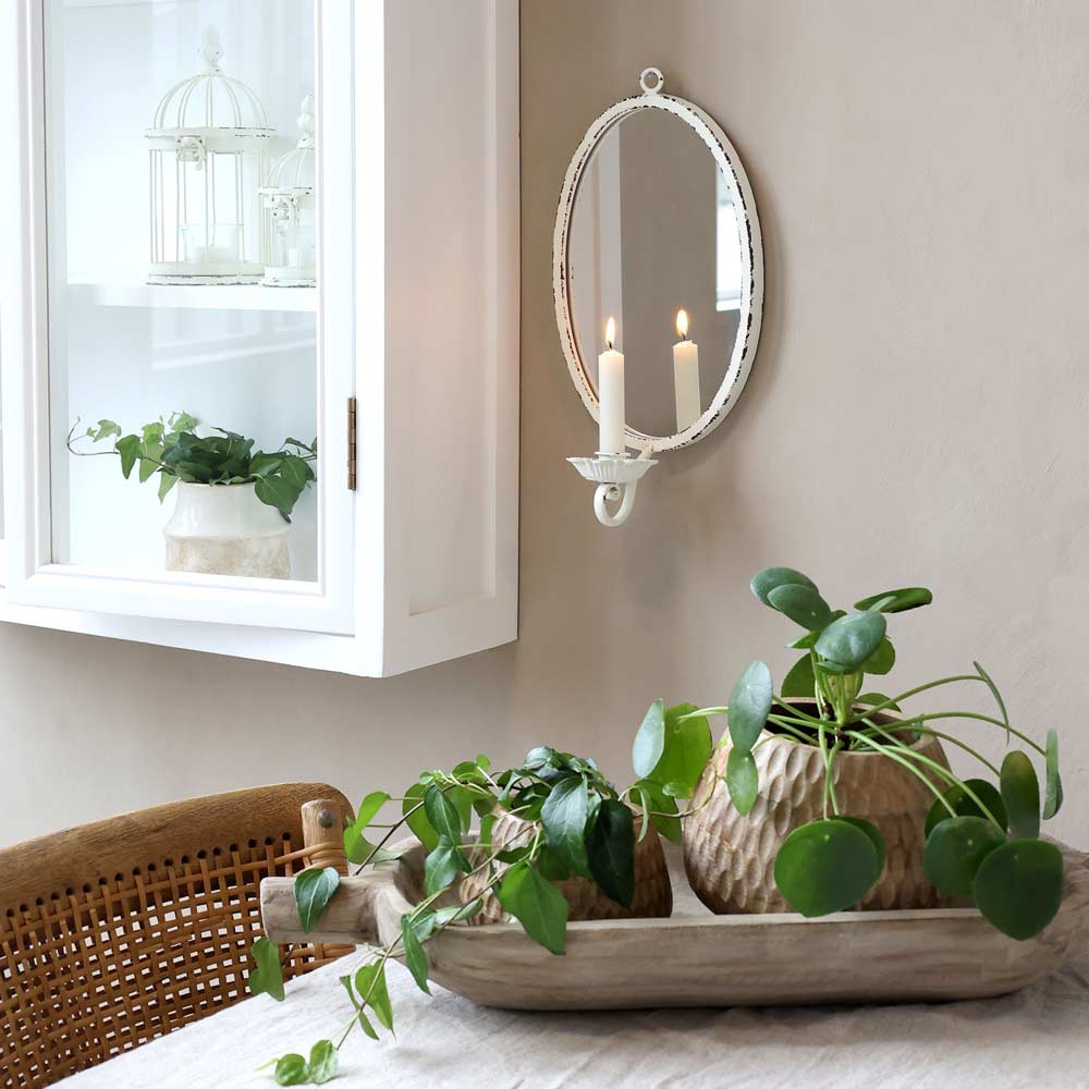 Chic Antique Spiegel mit Kerzenhalter – Vintage Charme – Alsaba