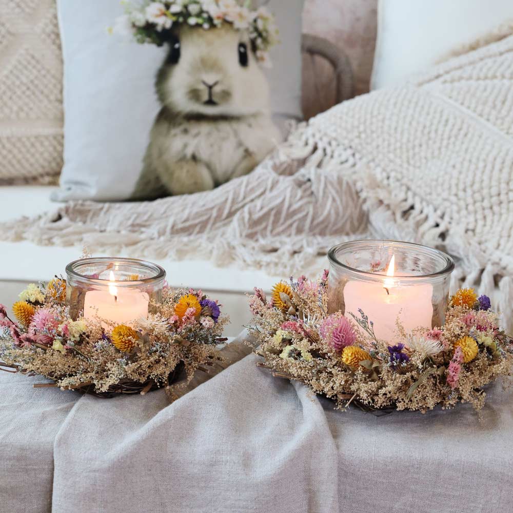 blumenkranz aufbewahren Chic Antique Windlicht mit Blumenkranz – Boho-Deko – Alsaba
