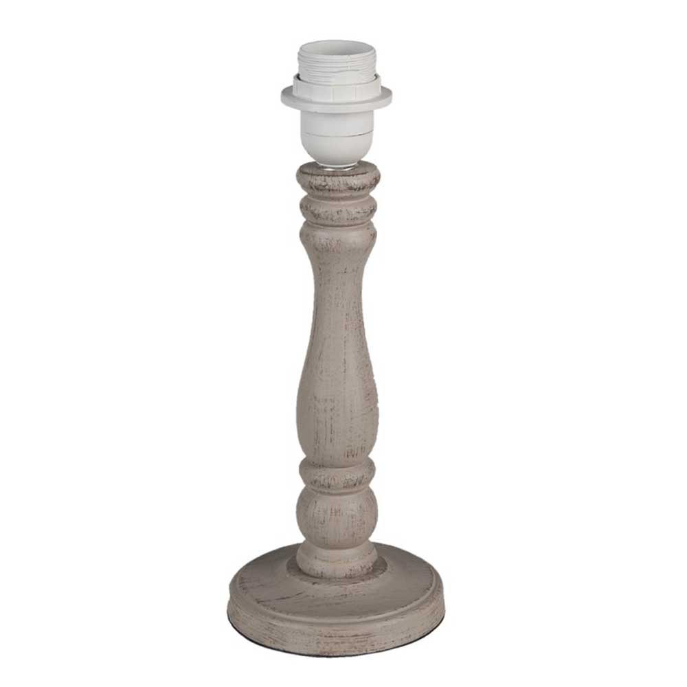 Der 31 cm hohe Lampenfuß von Clayre & Eef ist ein brauner Tischlampenfuß aus Holz mit unbemaltem/verwittertem Finish und einer weißen Glühbirnenfassung an der Oberseite. Er wird ohne Lampenschirm verkauft.