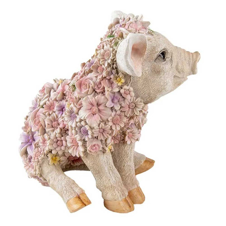 Ein Clayre & Eef - Schwein Blumen Deko bedeckt mit detaillierten, pastellfarbenen Blumen und Blättern.