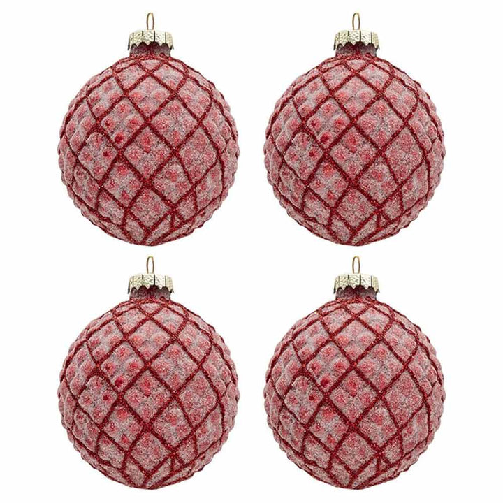 Clayre & Eef - Weihnachtskugel 4er Set Ø 8 cm Rot Rautenmuster Frost