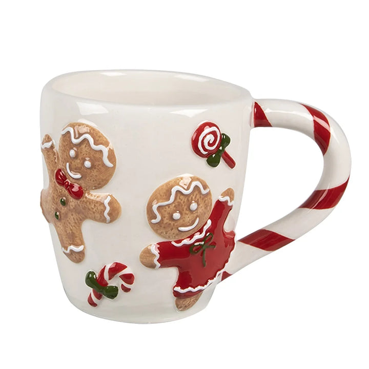 Clayre & Eef - Weiße Lebkuchen-Tasse mit Zuckerstangenhenkel