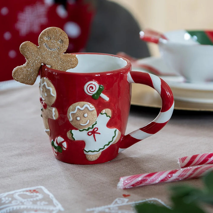 Clayre & Eef - Weiße Lebkuchen-Tasse mit Zuckerstangenhenkel