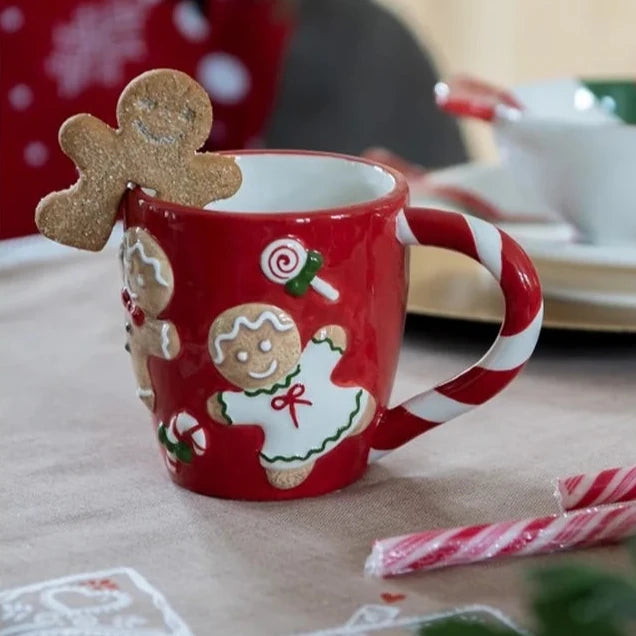 Clayre & Eef - Rote Lebkuchen-Tasse mit Zuckerstangenhenkel