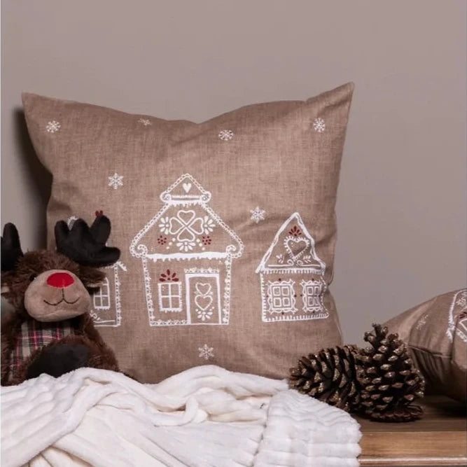 Clayre & Eef - Kissenhülle mit Lebkuchenhaus 45×45 cm
