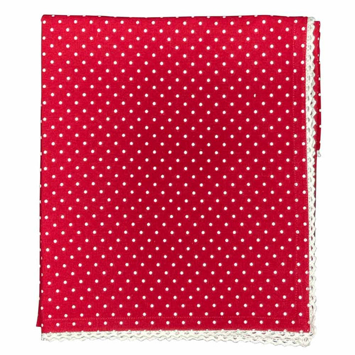 Danishville - Tischdecke rot mit Punkte und Spitze 100x100 cm