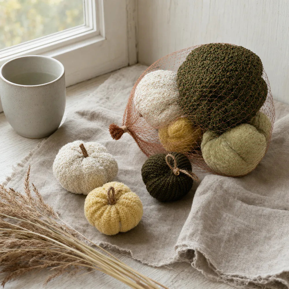 Alsaba Home - Deko-Stoffkürbisse im Netz 6er-Set aus Textil