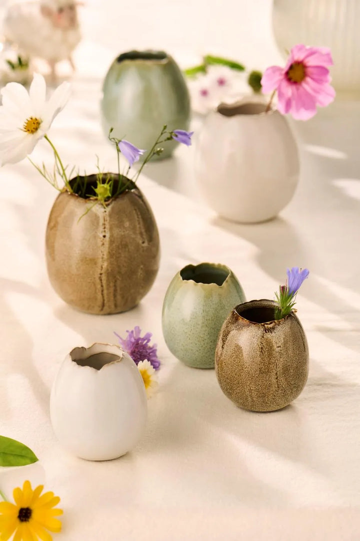 Eiförmige Vase Creme - Steingut Deko