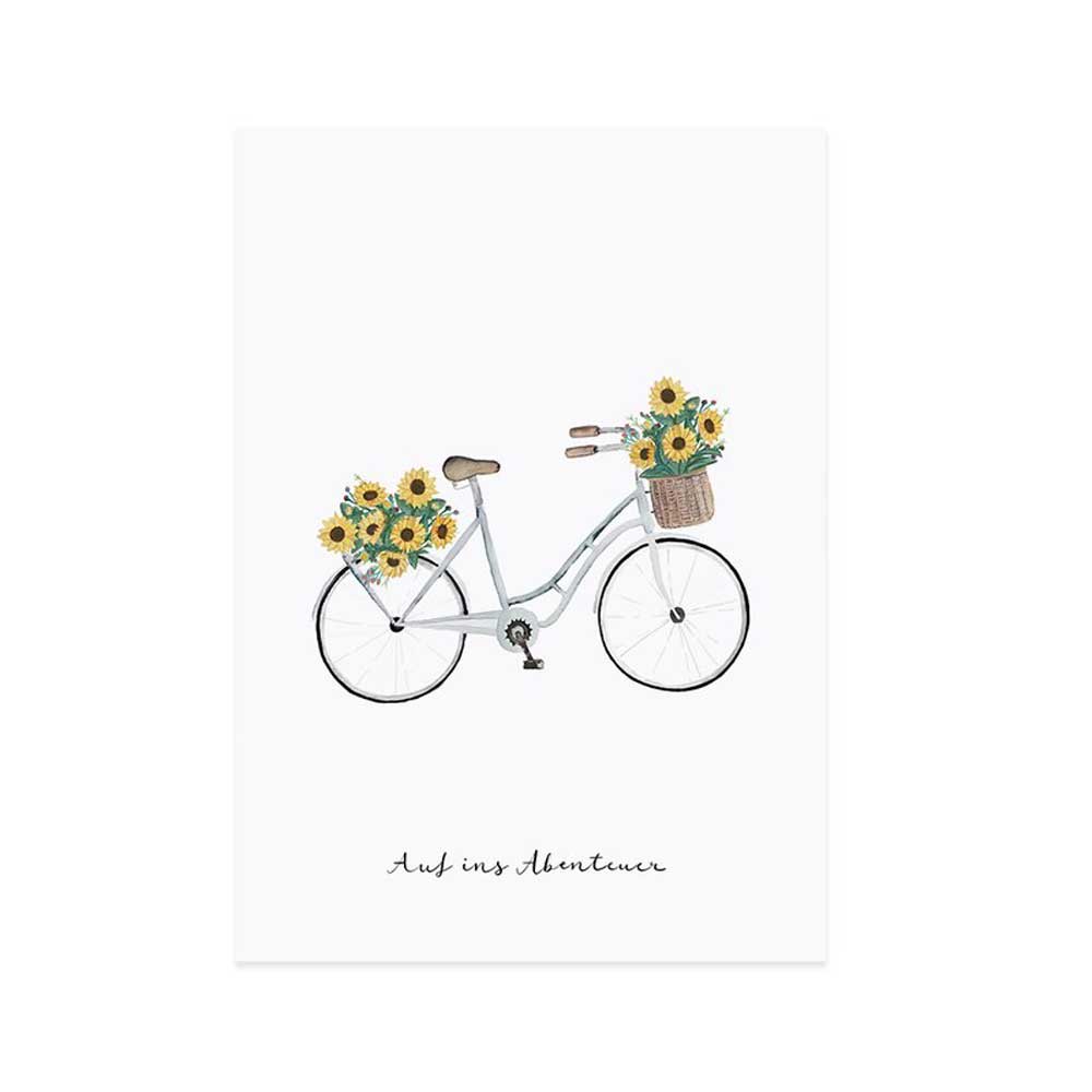 Eulenschnitt - Postkarte Blumen Fahrrad Ins Abenteuer