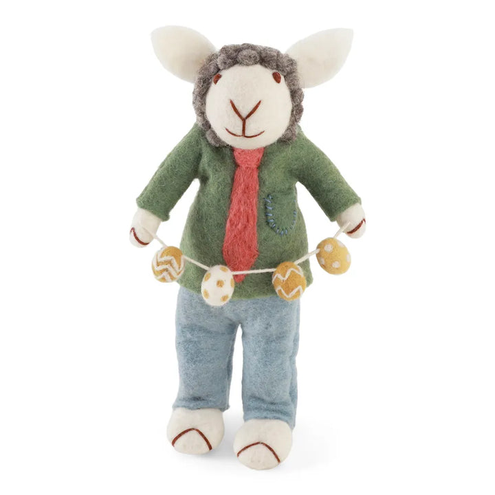 Gry &amp; Sif - Schaf Junge mittelgrau mit Ostergirlande