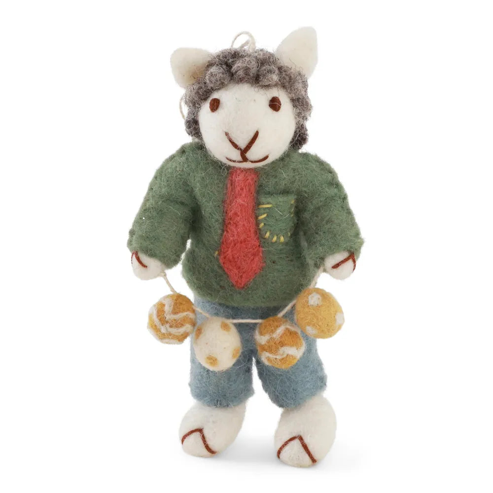 Gry &amp; Sif - Kleines graues Schaf Junge Filz mit Ostergirlande